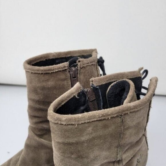 Bos & Co Barlow Back Lace Leather Suede Distressed Ankle Heeled boots Taupe Tan - Picture 16 of 16